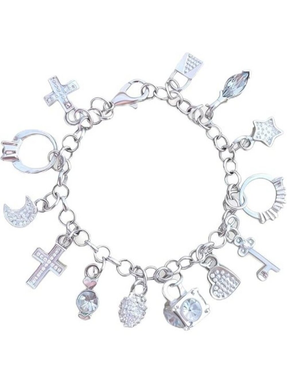 Religious Charm Bracelet for Women Flower Bracelet Sterling Silver